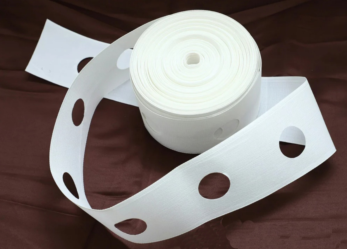 Heavy White Fabric Curtain Tape 4 inch Width with Holes (46x8) 